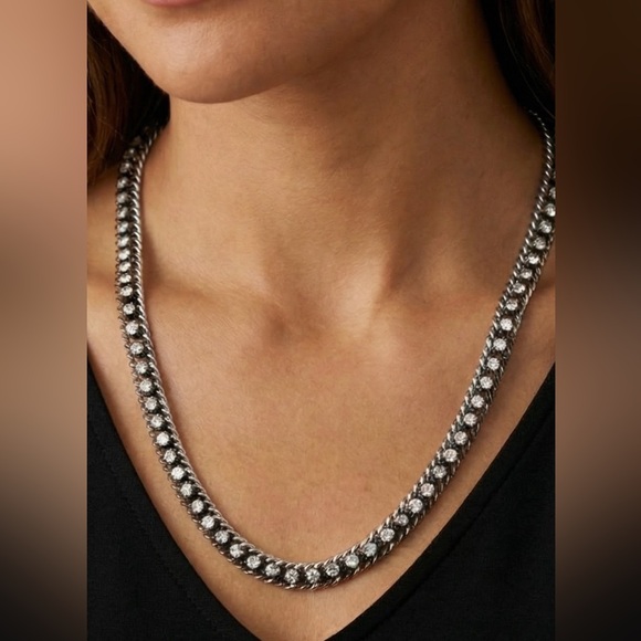 Banana Republic Woven Curb Double Gunmetal Chain & Rhinestone 24”L Necklace - Picture 3 of 10